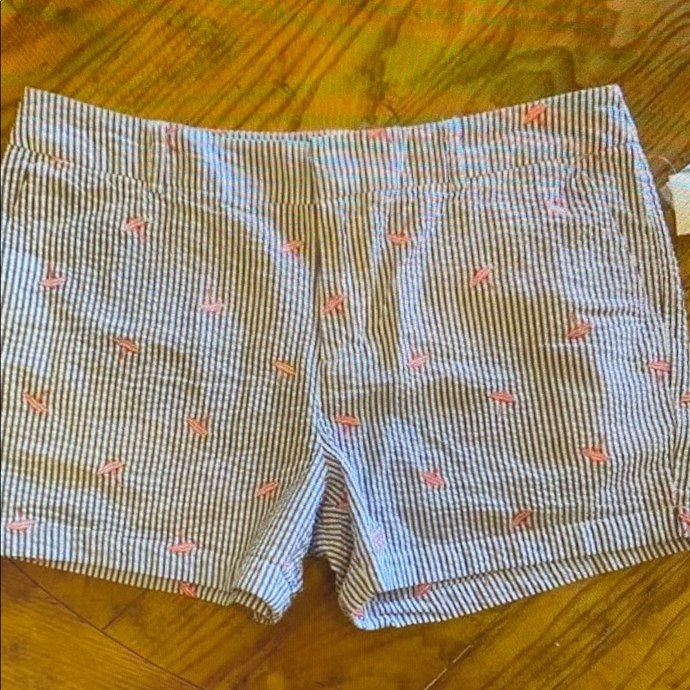 Striped Seersucker Embroidered Women’s Shorts - Pink Accent